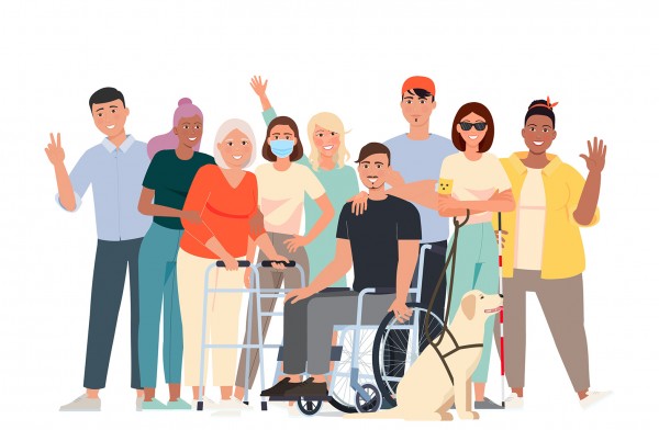 a diverse group of individuals with visible and invisible disabilities
