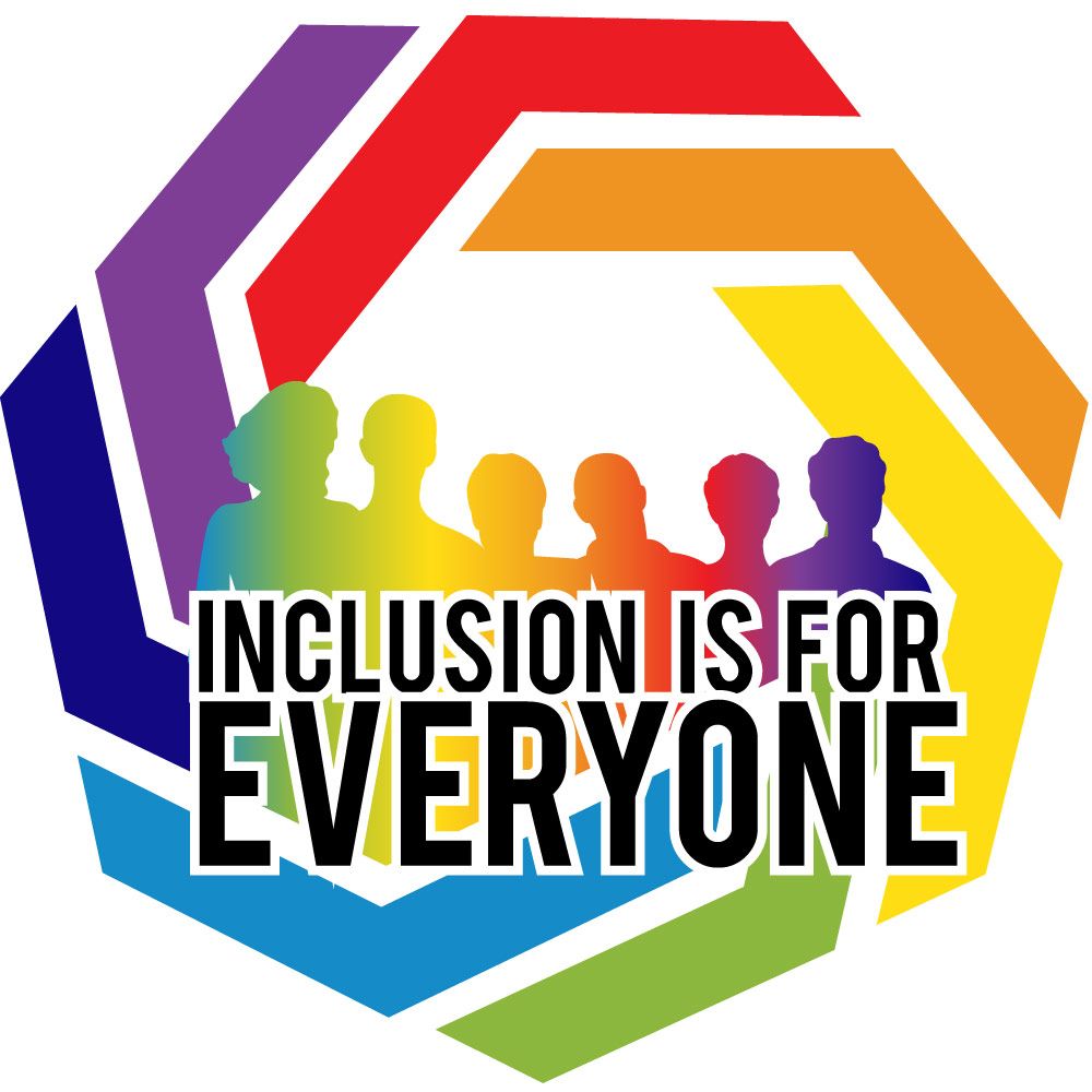 Inclusion for Everyone logo red-purple arching lines with the text in the center