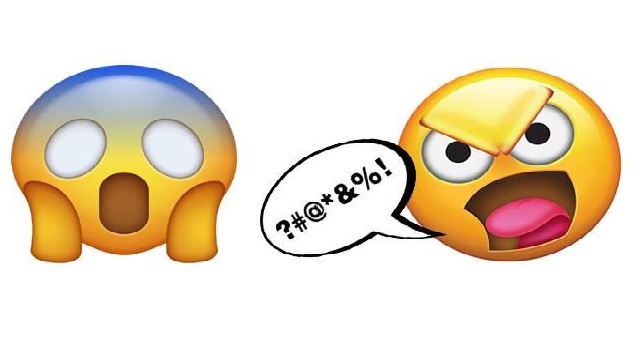 2 emojis: one looks shocked and the other is shouting rude words.