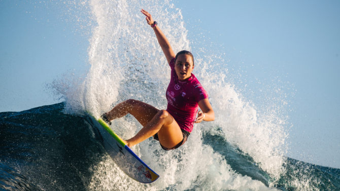 Carissa Moore surfing on waves