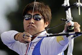 Im Dong-Hyun, an archer, preparing to take a shot.